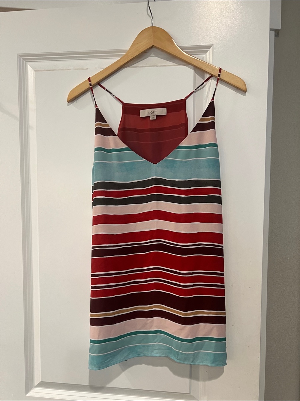 LOFT Multi-Stripe V-Neck Spaghetti Strap Camisole - Red, Teal, Pink